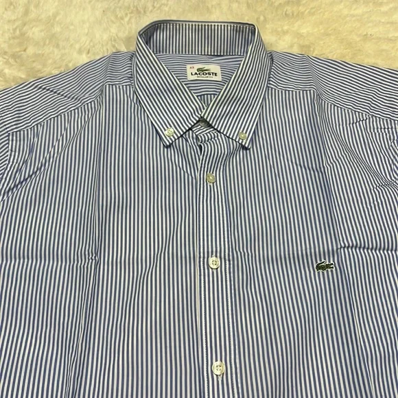 Lacoste Mens Button Down Short Sleeve Stripe Shirt - Picture 3 of 5